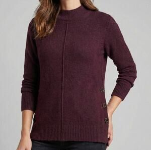 Peyton Primrose Medium Sweater Purple Mock Neck Buttons Super Soft
